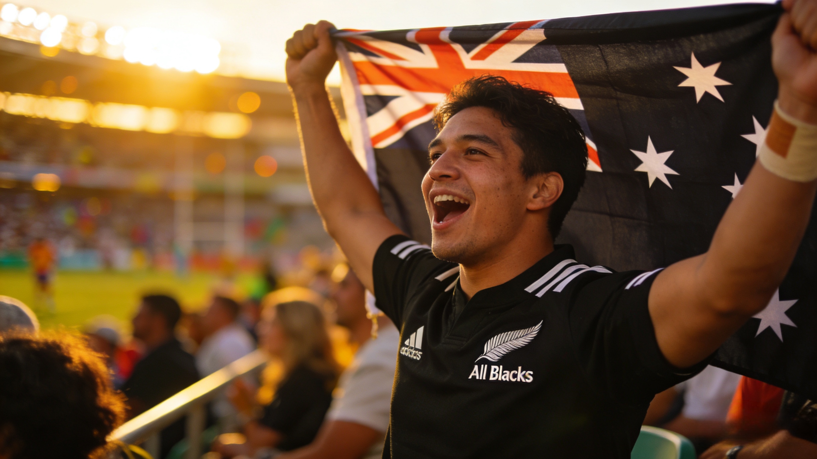 The All Blacks Haka: More Than a Ritual, A Cultural Legacy 4 A passionate fan wearing an All Blacks rugby jersey