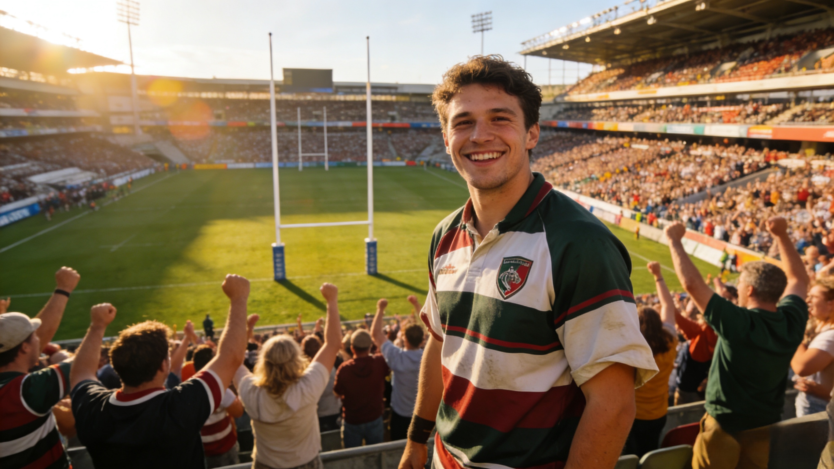 Why You Should Always Buy One Size Larger: MyJersery Fit Guide 2 A fan comfortably wearing a well-fitted rugby jersey at a match