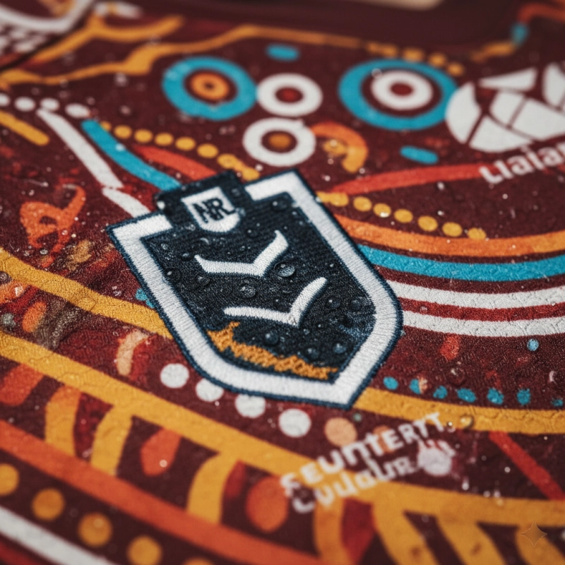 Why Indigenous Jerseys Matter to Modern Rugby Culture 2 Close-up detail of Indigenous rugby jersey embroidery and dot patterns