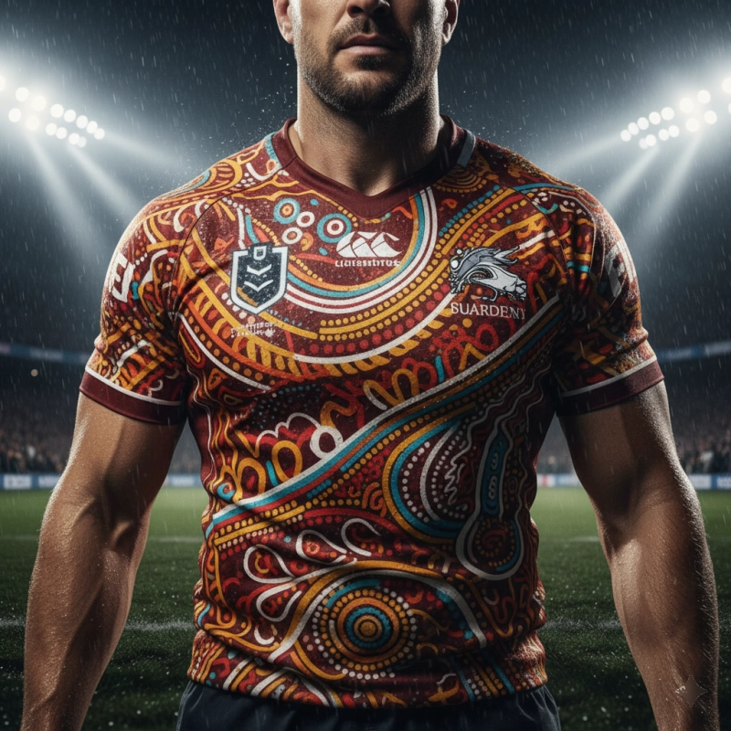 Why Indigenous Jerseys Matter to Modern Rugby Culture 7 Professional athlete wearing vibrant Indigenous design rugby jersey on match day