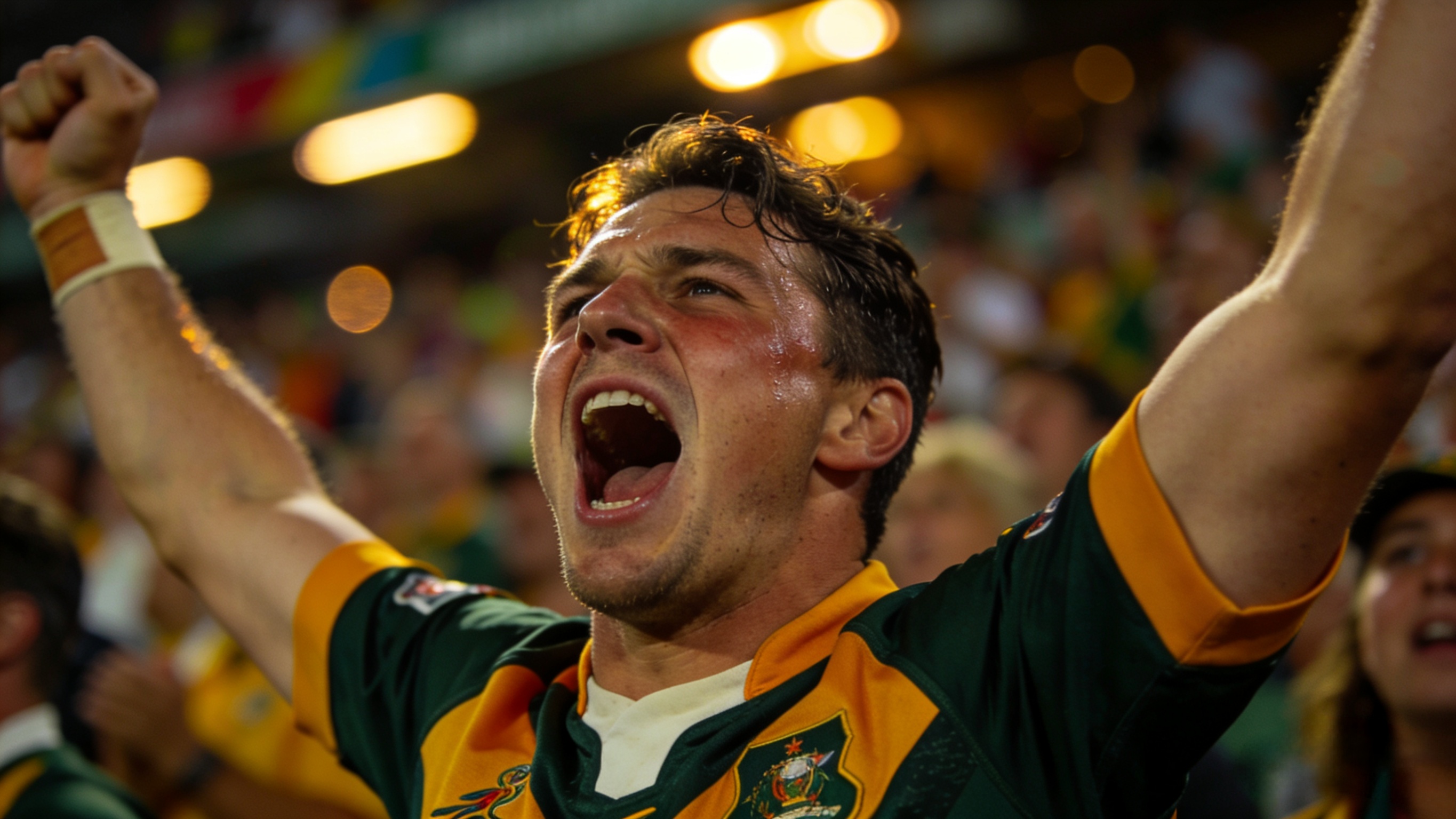 Rugby Fan Experience - The Ultimate Match-Day Bucket List 4 A passionate rugby fan celebrating at a live match
