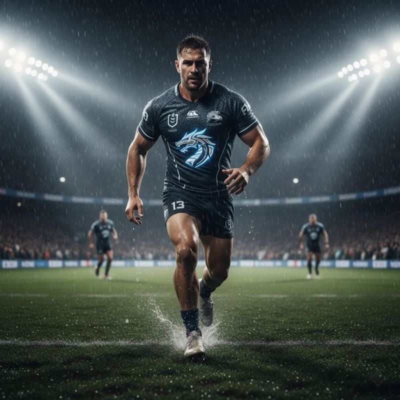 The Ultimate Guide to NRL 2026 Jerseys: Trends & Sizing 4 Professional athlete wearing 2026 NRL jersey on rugby field under stadium lights