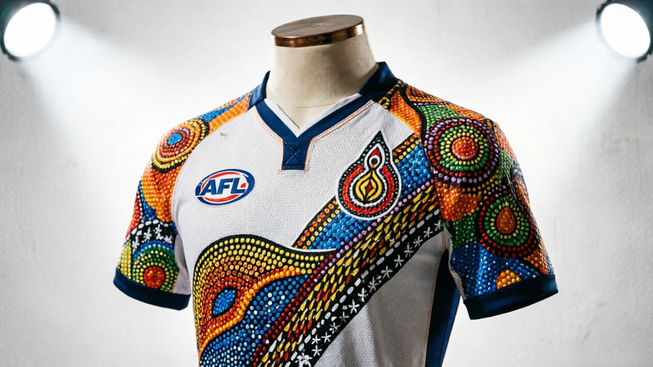 AFL Indigenous Guernsey: The Cultural Legacy of Match-Day Art 3 Close-up detail of a professional AFL Indigenous guernsey design