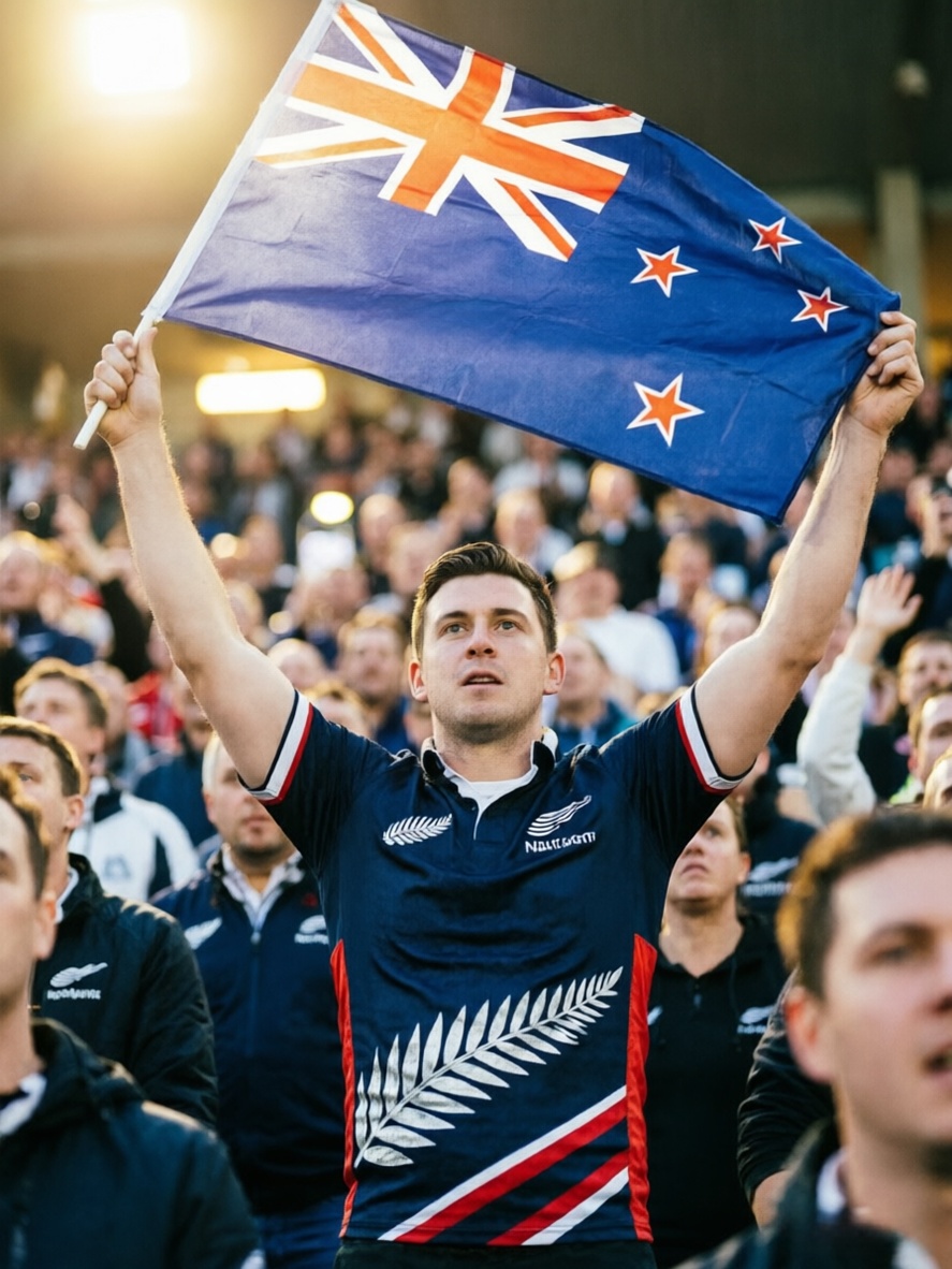 The All Blacks Haka: More Than a Ritual, A Cultural Legacy 4 A passionate fan wearing an All Blacks rugby jersey