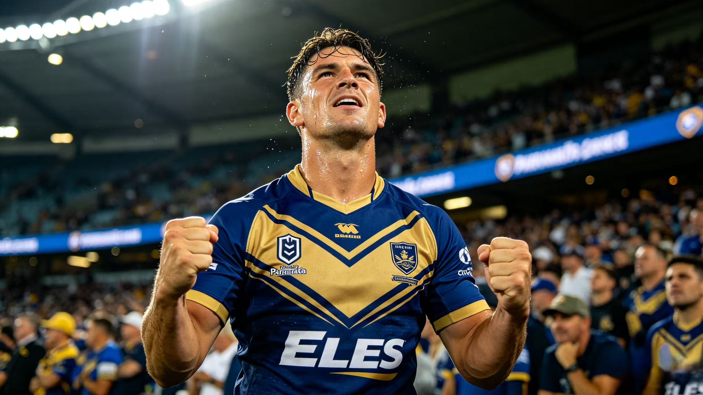 Parramatta Eels Jersey 2026: The Ultimate NRL Fan Kit 4 Fan wearing a Parramatta Eels jersey at an NRL match