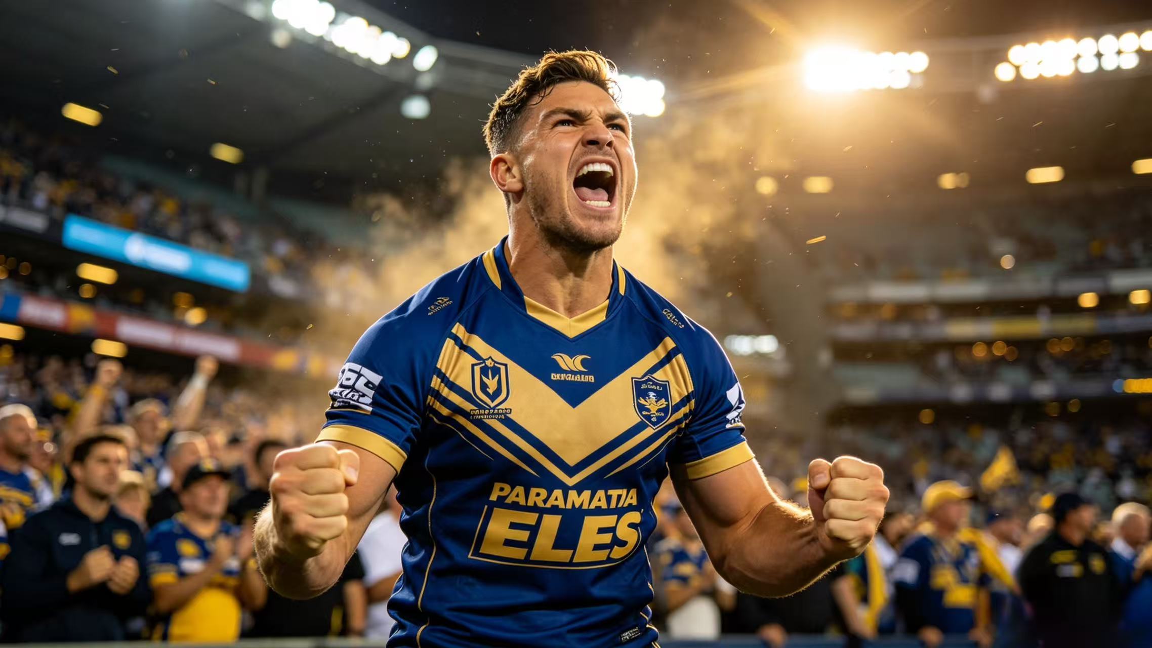 Parramatta Eels Jersey 2026: The Ultimate NRL Fan Kit 4 Fan wearing a Parramatta Eels jersey at an NRL match
