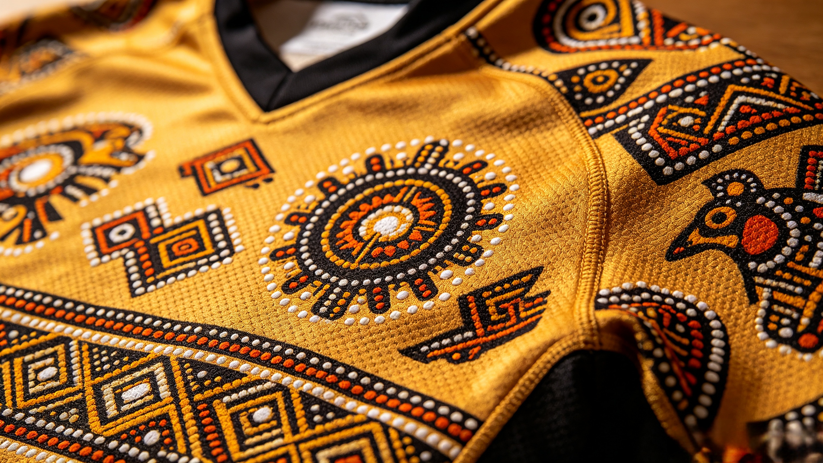 Indigenous Jersey: The Cultural Legacy of NRL & AFL Match-Day Art 3 Close-up detail of Indigenous rugby jersey artwork