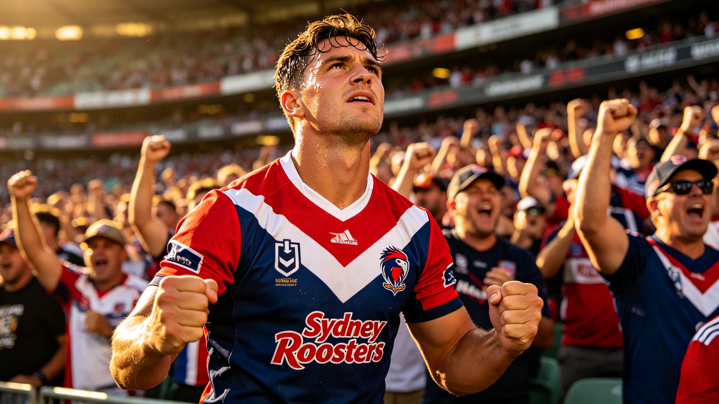 Sydney Roosters Jersey 2026: The Ultimate NRL Fan Kit 4 Fan wearing a Sydney Roosters jersey at an NRL match