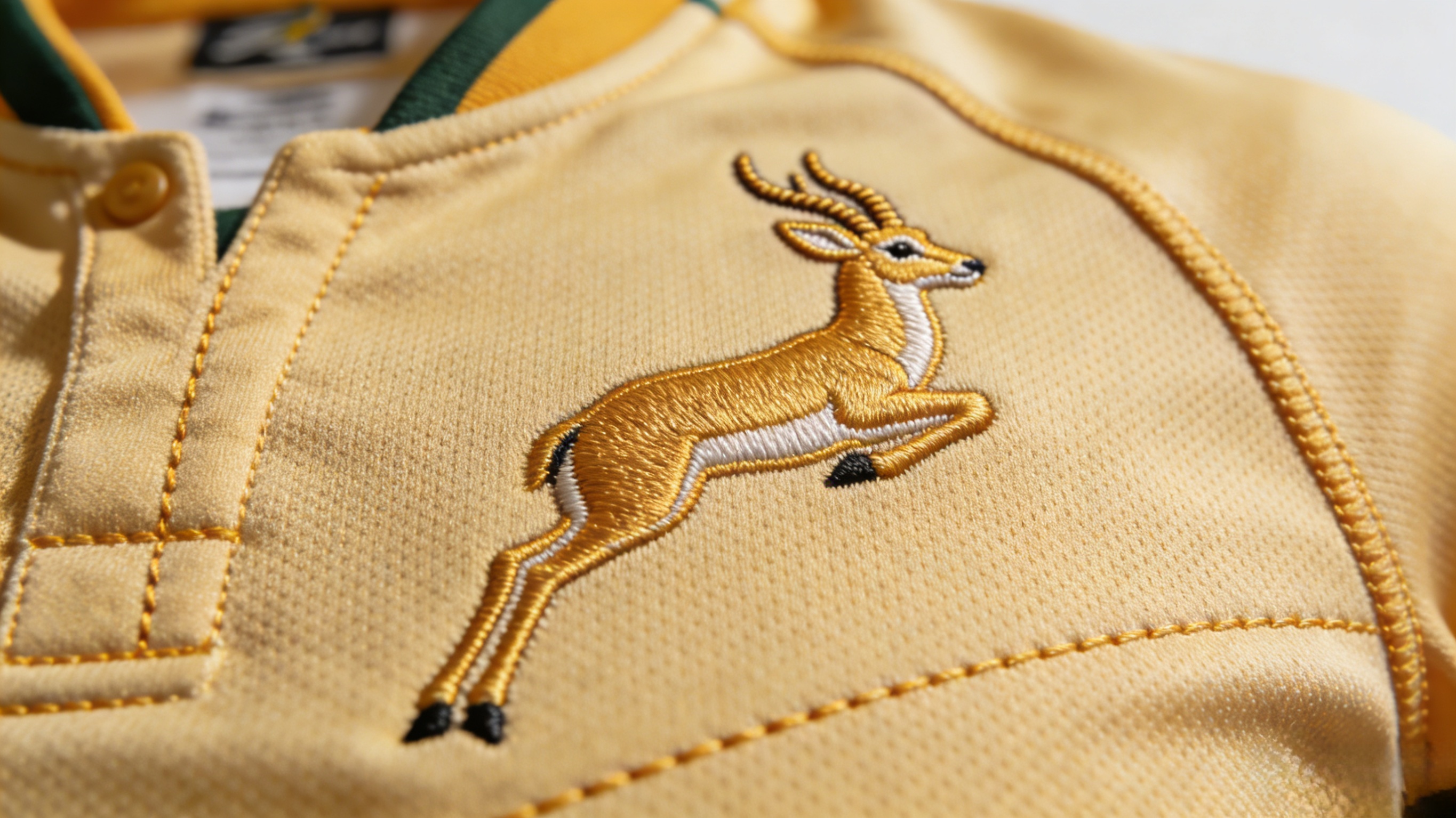 Springbok Rugby Jersey: The Ultimate Collector’s Guide 4 Close-up detail of a high-quality Springbok rugby jersey emblem