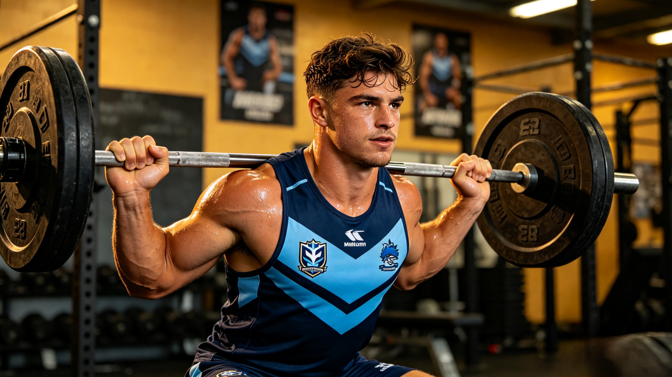 Melbourne Storm Gear: The Ultimate NRL Apparel Guide 3 Fan wearing Melbourne Storm training gear in a gym