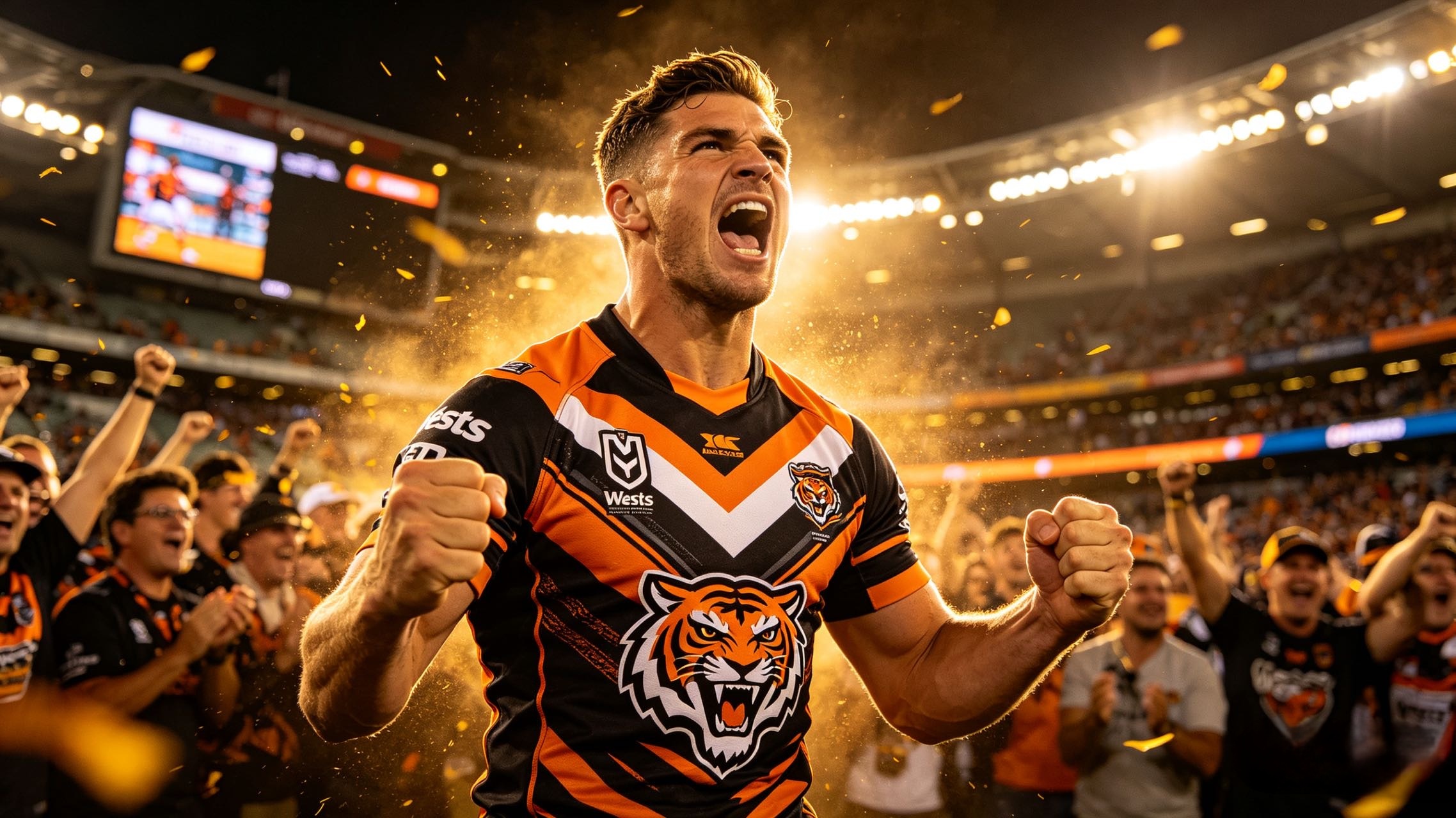 Wests Tigers Jersey 2026: The Ultimate NRL Fan Kit 4 Fan wearing a Wests Tigers jersey at an NRL match