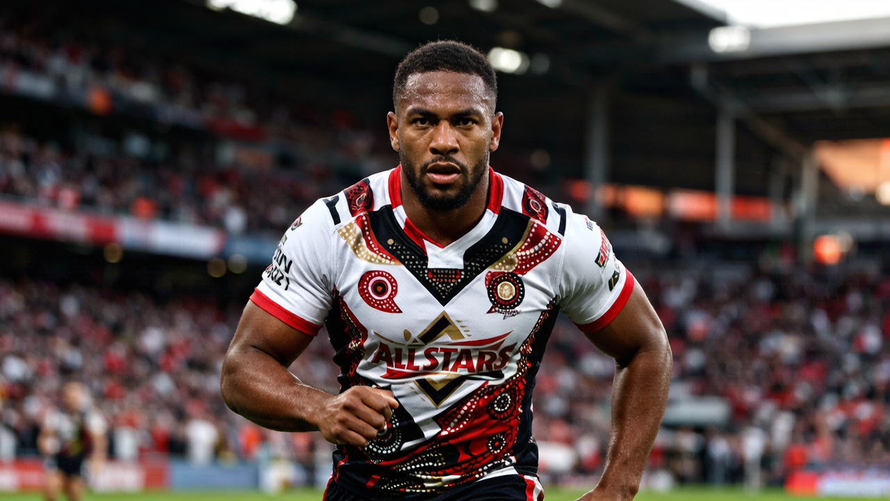 Rugby player wearing an All Stars jersey on the field