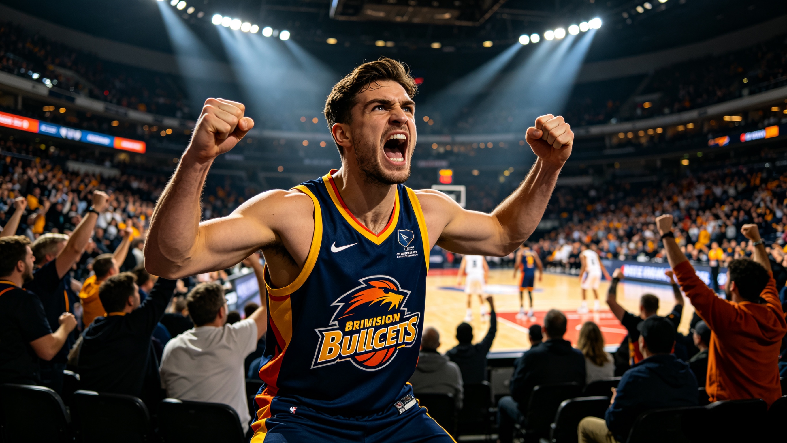 Fan wearing a Brisbane Bullets jersey at a match