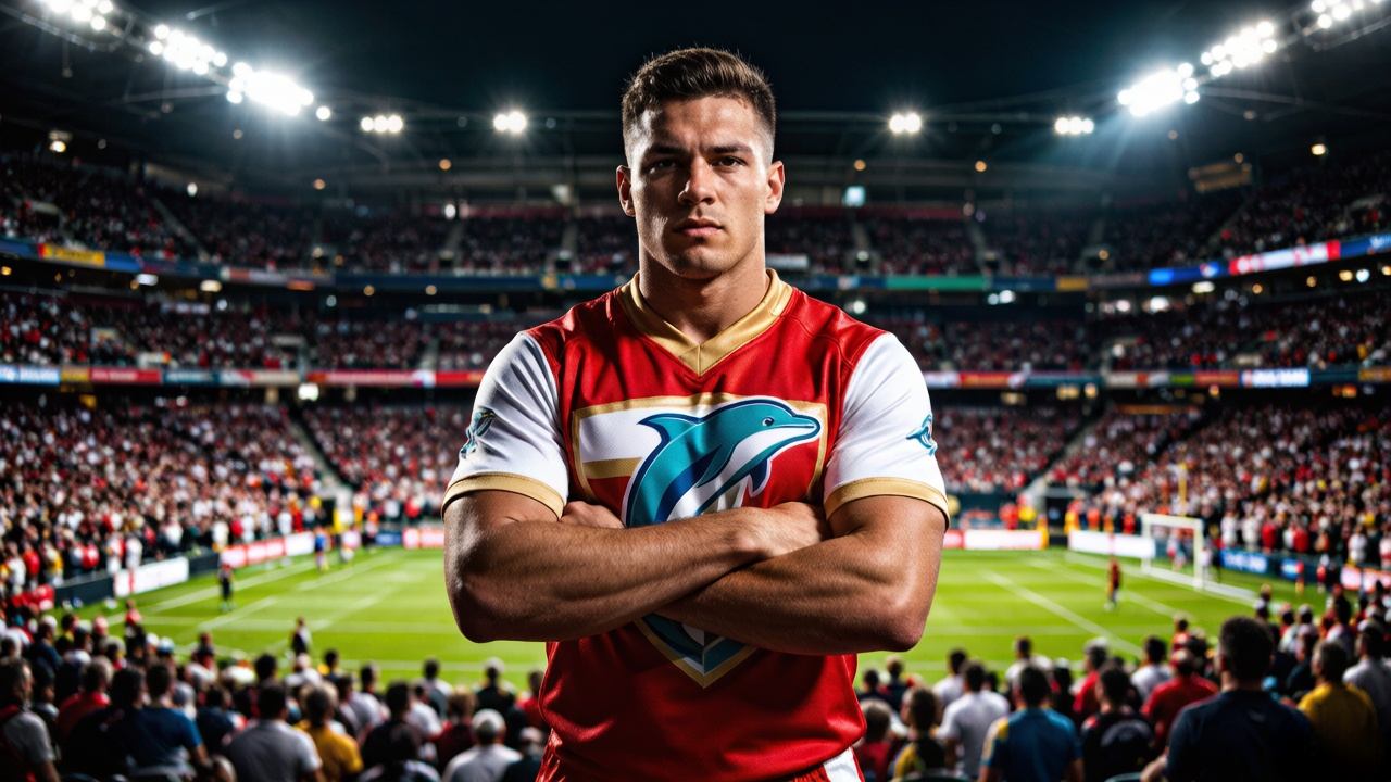 Fan wearing a Dolphins jersey at an NRL match