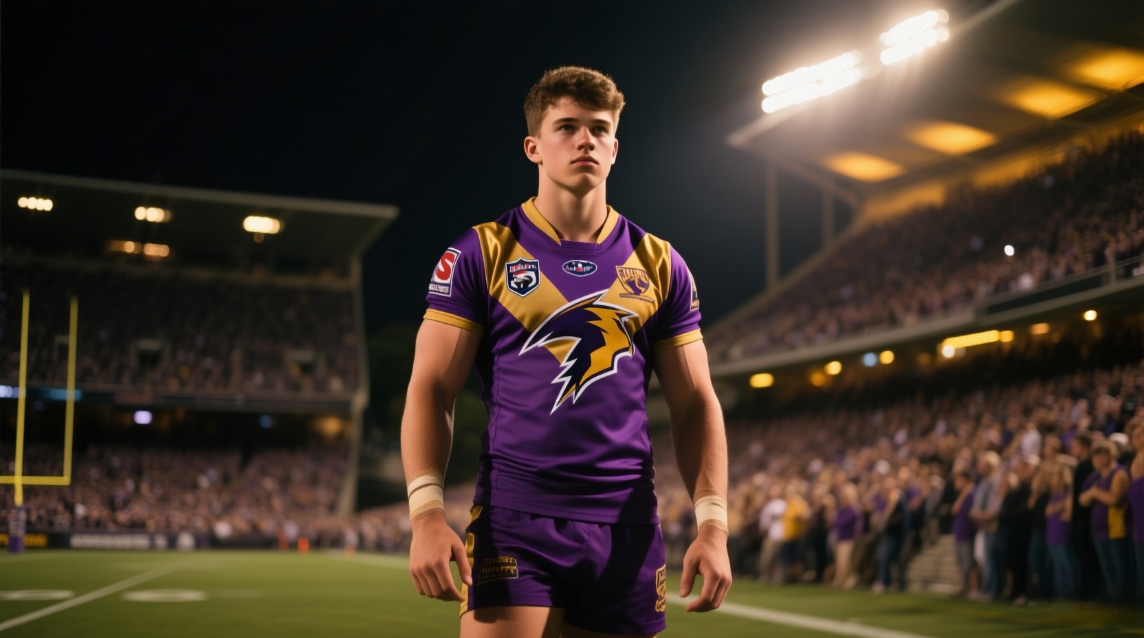 Melbourne Storm Jersey: The Iconic NRL Fan Kit 4 Fan wearing a Melbourne Storm jersey at an NRL match