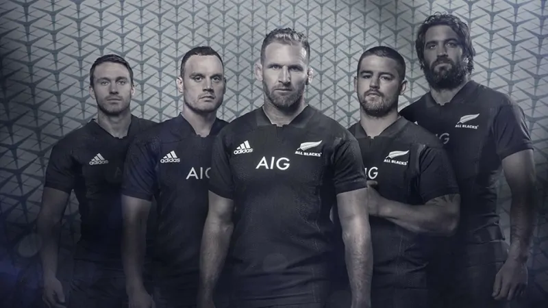 Different types of All Blacks jerseys including home away retro and training