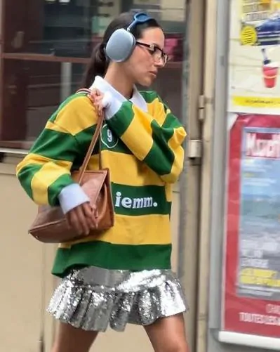 Rugby jersey styled as an everyday fashion outfit