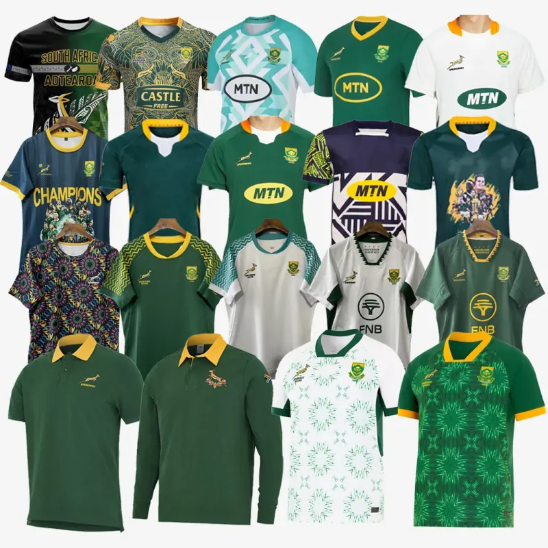Different types of Springboks jerseys including home away retro and special edition tops